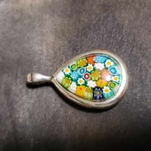 Sterling silver pendant with glass, flowers